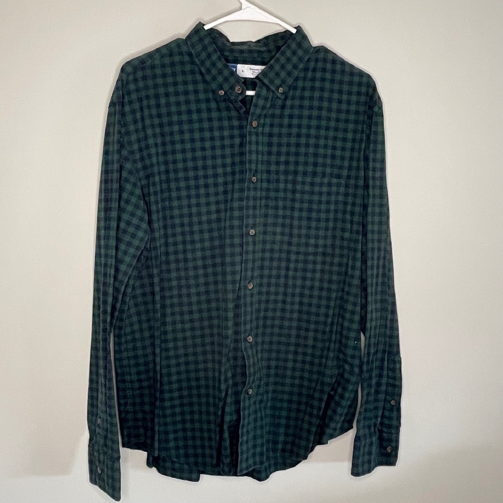 Old Navy Shirt Everyday‎ Fit Long Sleeve Button Up Green Navy Plaid Mens Large